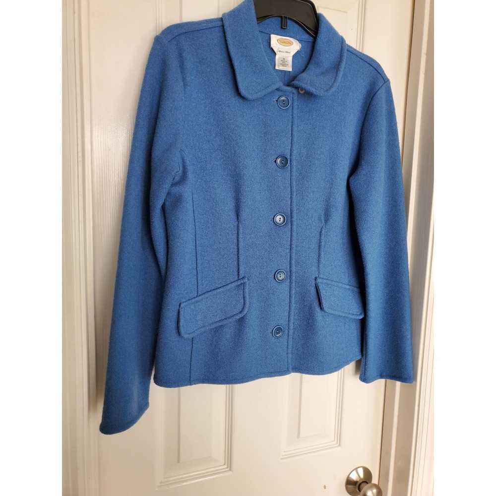 Talbots Jacket Blue Boiled Wool Alpaca Blend Button Front Peter Pan Collar Med - Picture 2 of 8